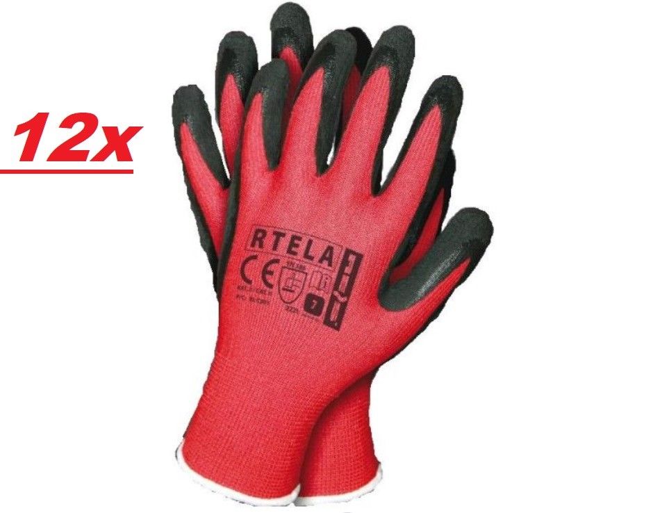 12x Arbeitshandschuh Gr 10 Latex Nylon ROT Mechanikerhandschuh Schutzhandschuh - Flex-Autoteile