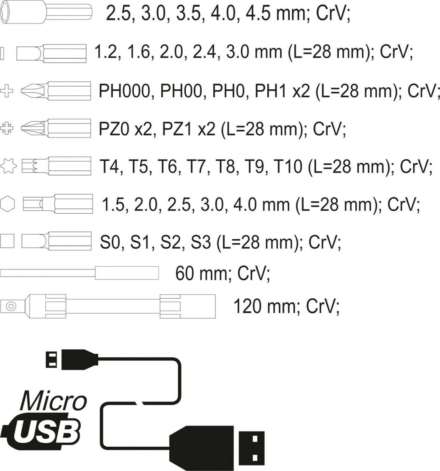 Yato yt-27930 fine mechanic battery screwdriver set 39 pitch led screwdriver