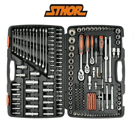 STHOR Werkzeugkoffer Set 216tlg Ratschen Steckschlüssel 1/4" 1/2" 3/8" Langnüsse