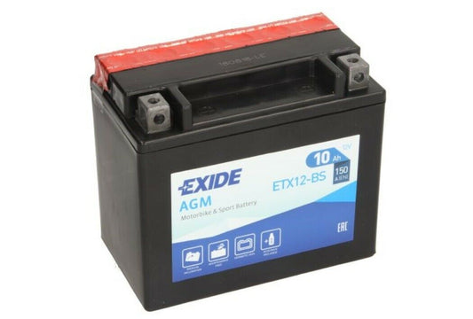 Exide ETX12-BS AGM Motorradbatterie 150A 10Ah für Honda Suzuki Yamaha YTX12-BS