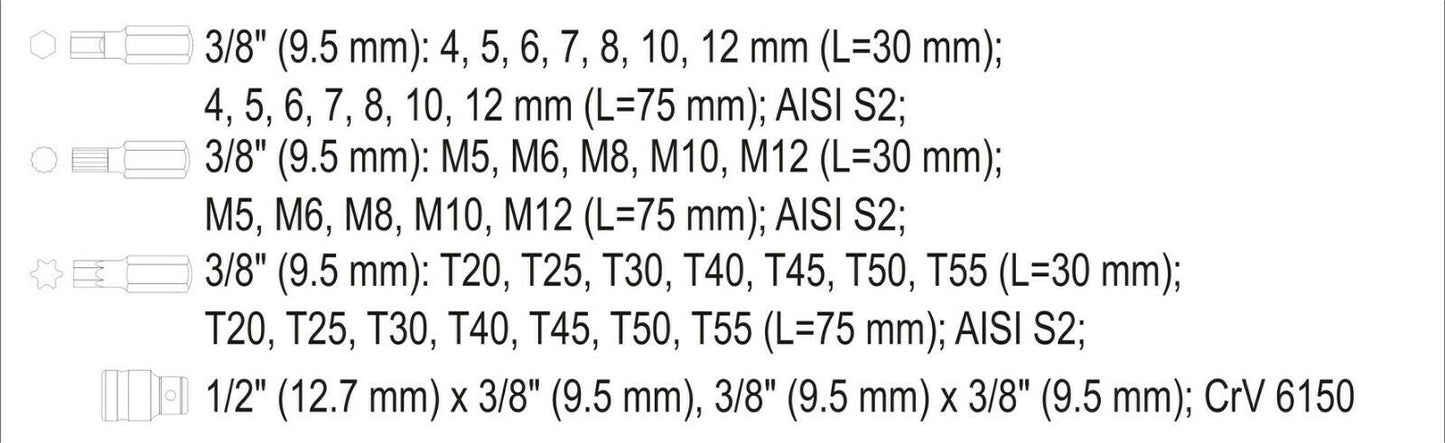 Vorel 66400 Bitset 40 Bit set long 75 mm ratchet bitbox adapter suitcase