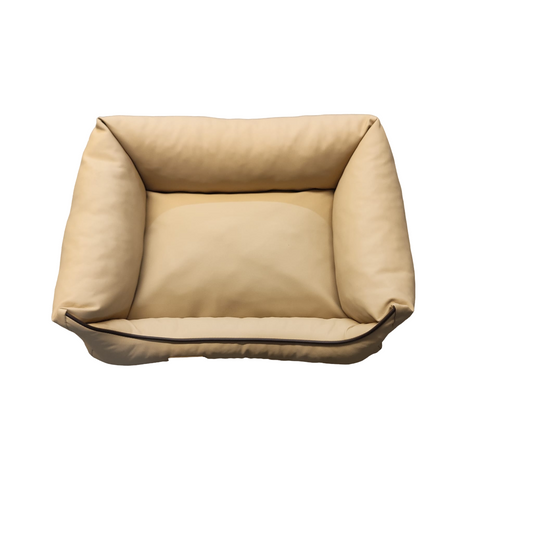 Hundebett Hundekorb Hundekissen Hundesofa Liegeplatz Kunstleder Korb Gr.S Beige