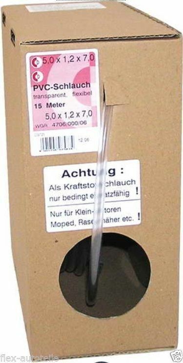 15m PVC Schlauch transparent Ø 7 x 5 mm Kraftstoffschlauch Scheibenwaschanlage