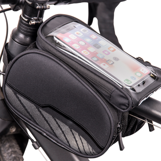 Wasserdichte Fahrradrahmentasche Schwarz mit Handyhülle Touchfolie Reflektoren