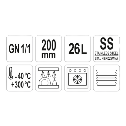 GN 1/1 Gastronomischer Behälter Gastronorm Edelstahl 200mm 26L SS201 Essen Kübel