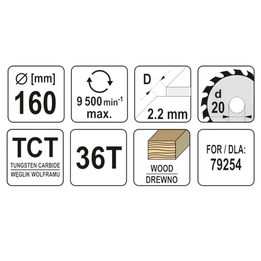 Kreissägeblatt HM 160mm x 36T x 2,2/ 1,5 x 20mm Sägeblatt Holztrennscheibe TCT