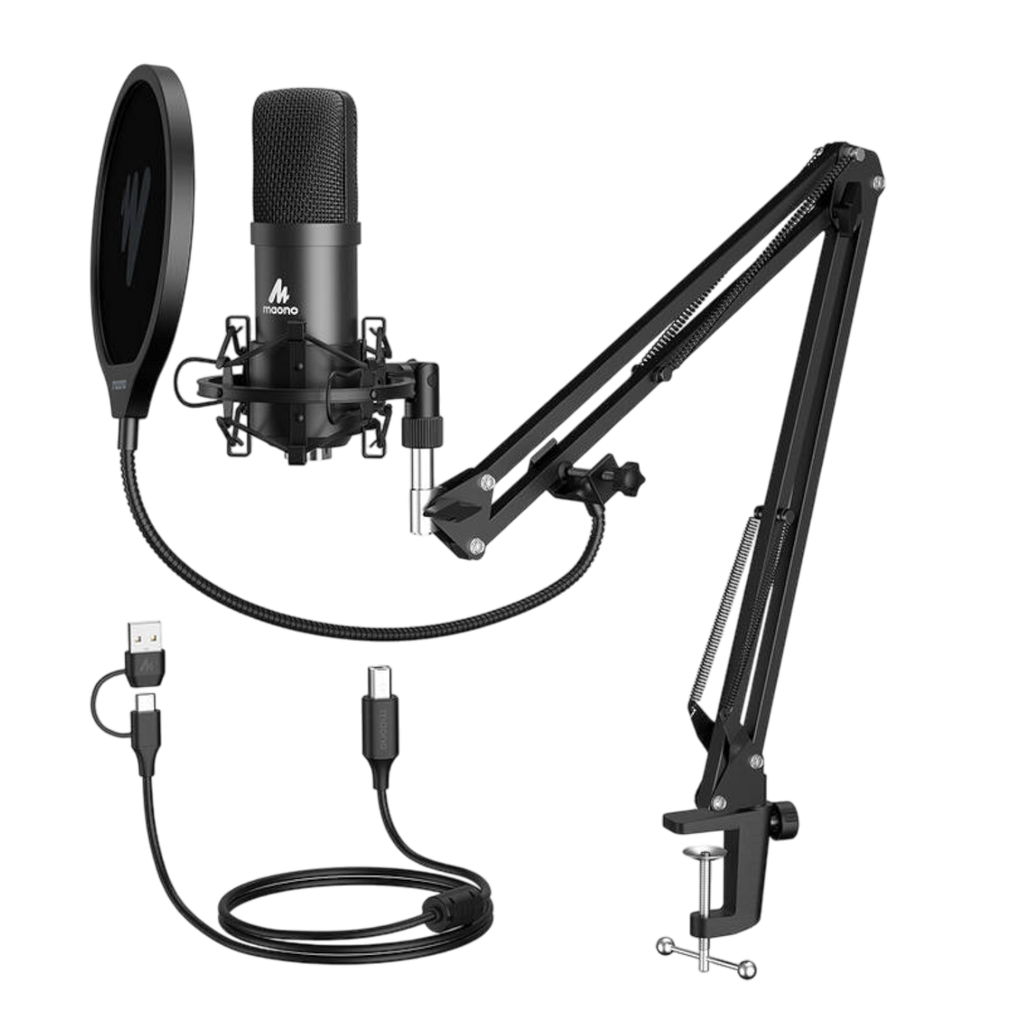 Mikrofon USB-C mit Mikrofonarm Für Laptop Computer Mac USB-A Kabel Schwarz