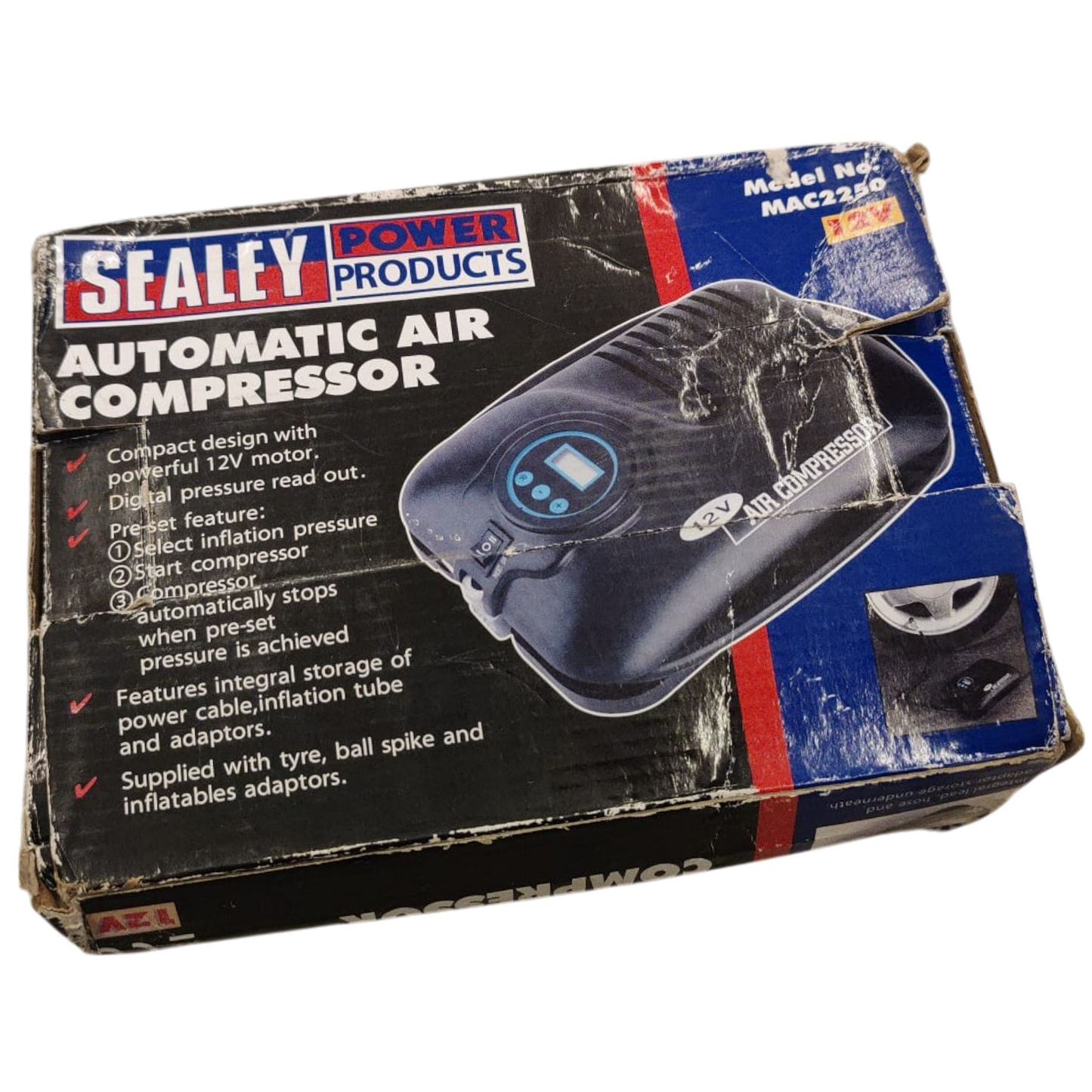 Sealey Small compressor 12V LCD display piston compressor 6.9bar mini compressor