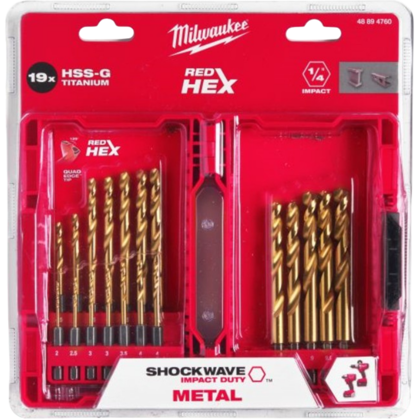 Milwaukee Stahl Metall Bohrer Set 19tlg 2-10mm HSS-G Titanium 1/4"-Hex-Schaft