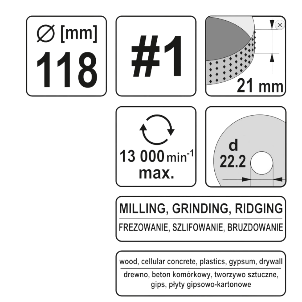 Schleifscheibe Holzraspel 118x22,2mm Raspelscheibe 13000min1 Universalraspel #1