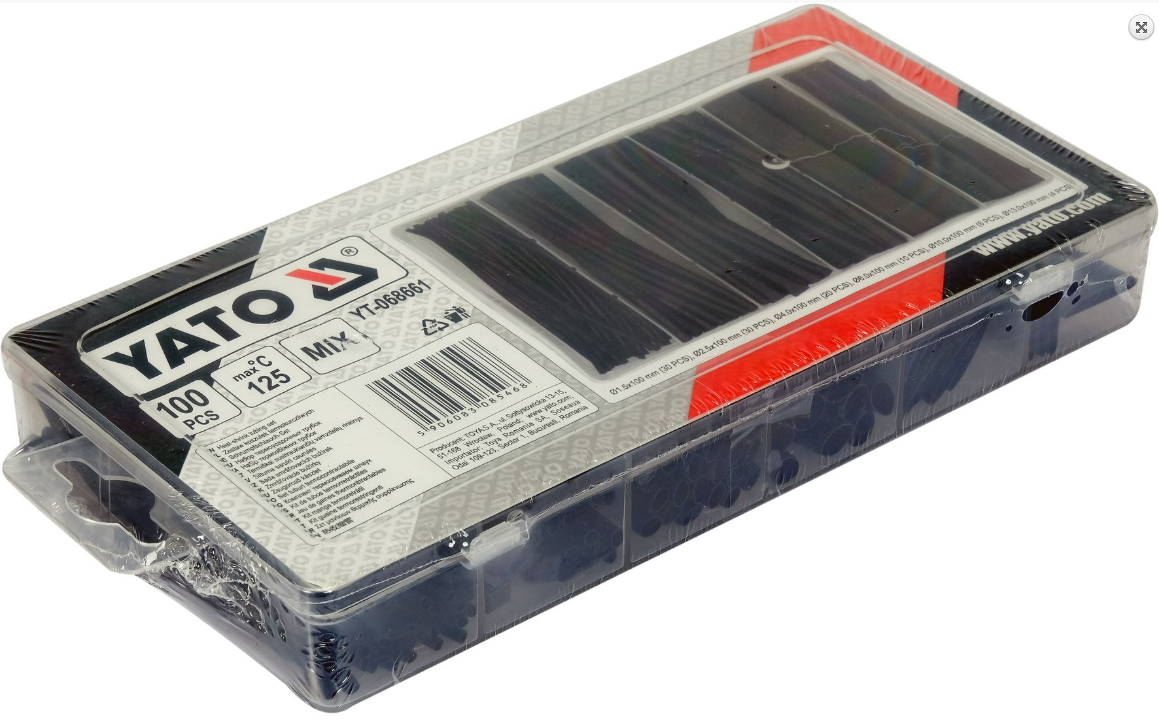 Yato Schrumpfschläuche Warmschrumpf Isolierung Kabel Leitung schwarz Set 100tlg.