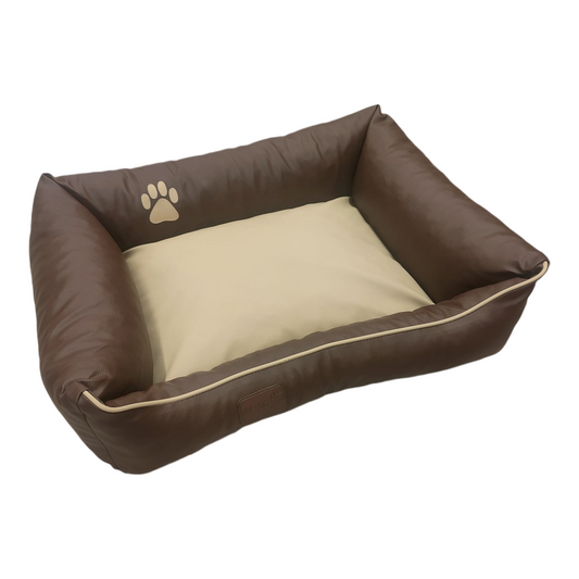 Hundebett Hundekorb Hundekissen Hundesofa Liegeplatz Kunstleder S Braun-Beige