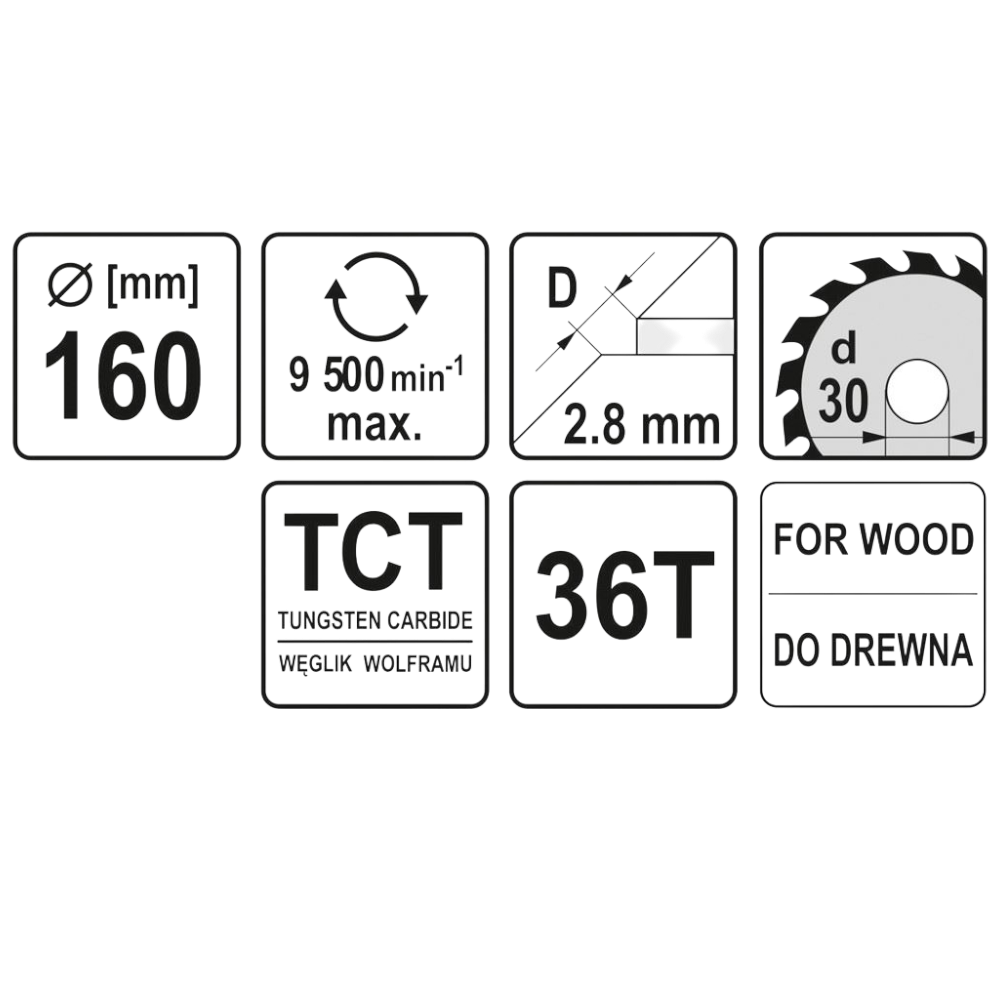Kreissägeblatt Holzsäge 160x30x2,8x2mm 36T TCT Sägeblatt Scheibe 9500min1