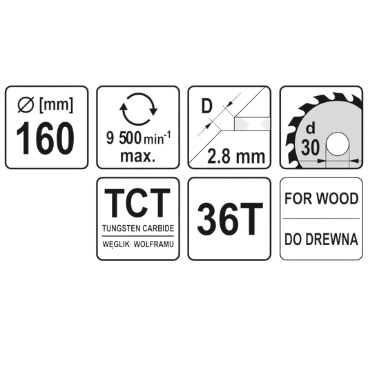 Kreissägeblatt Holzsäge 160x30x2,8x2mm 36T TCT Sägeblatt Scheibe 9500min1