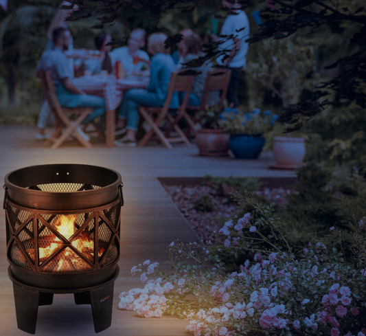 Feuerstelle 42 x 53 cm Feuerschale Holz Lagerfeuer Garten Terrasse Stahl Tonne