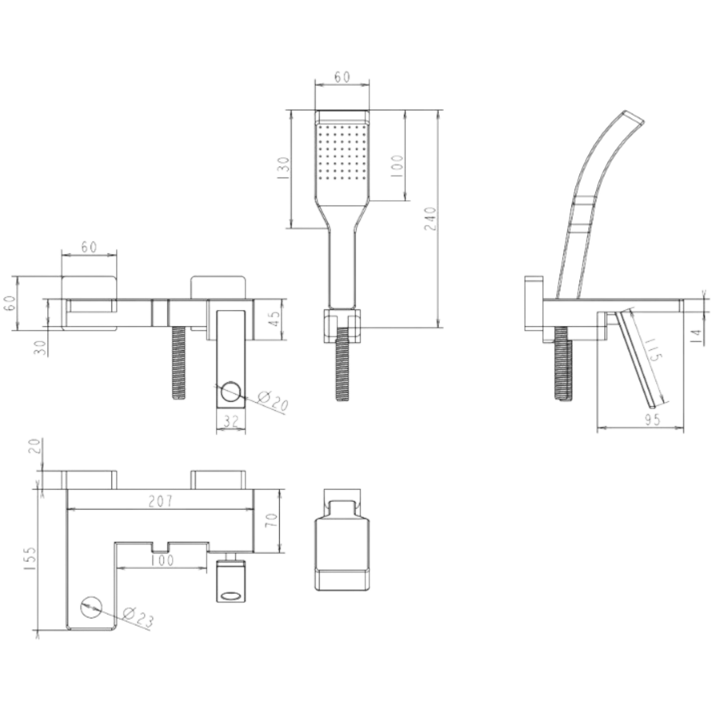 Fala Badewannenarmatur Schwarz Matt Duschset Wasserhahn Brause Mischbatterie