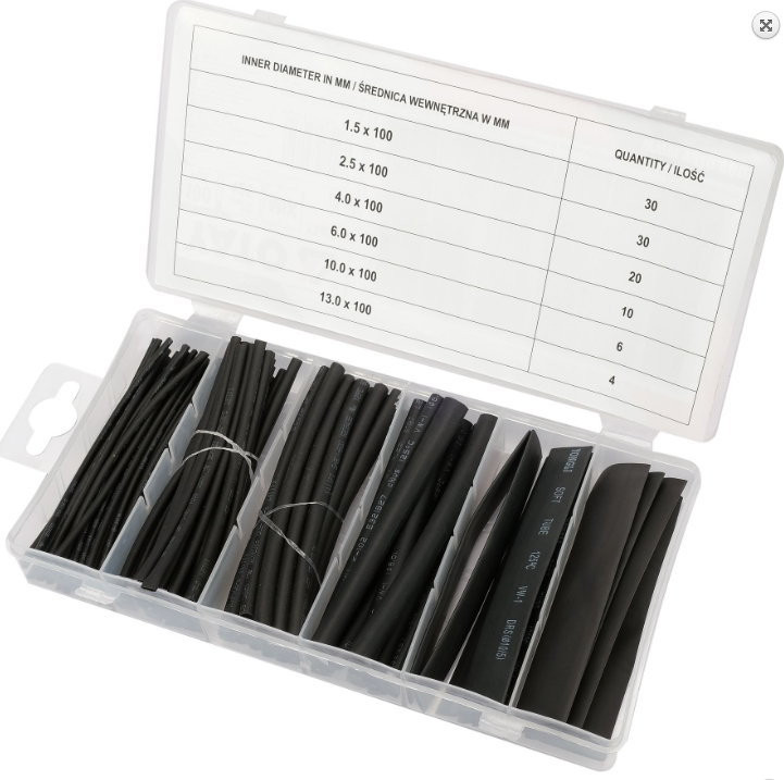 Yato Schrumpfschläuche Warmschrumpf Isolierung Kabel Leitung schwarz Set 100tlg.