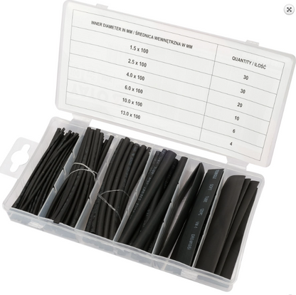 Yato Schrumpfschläuche Warmschrumpf Isolierung Kabel Leitung schwarz Set 100tlg.