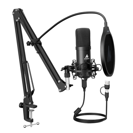 Mikrofon USB-C mit Mikrofonarm Für Laptop Computer Mac USB-A Kabel Schwarz