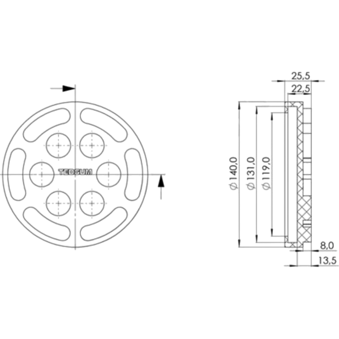 Auflagenteller Gummiteller Auflagepunkt Rangierheber Hebebühne ø 131/140 32,5 mm