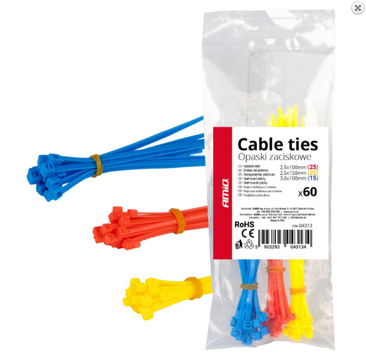 Kabelbinder Kabelstrapse Bänder Kabelband Montagebinder Sortiment bunt 60tlg.