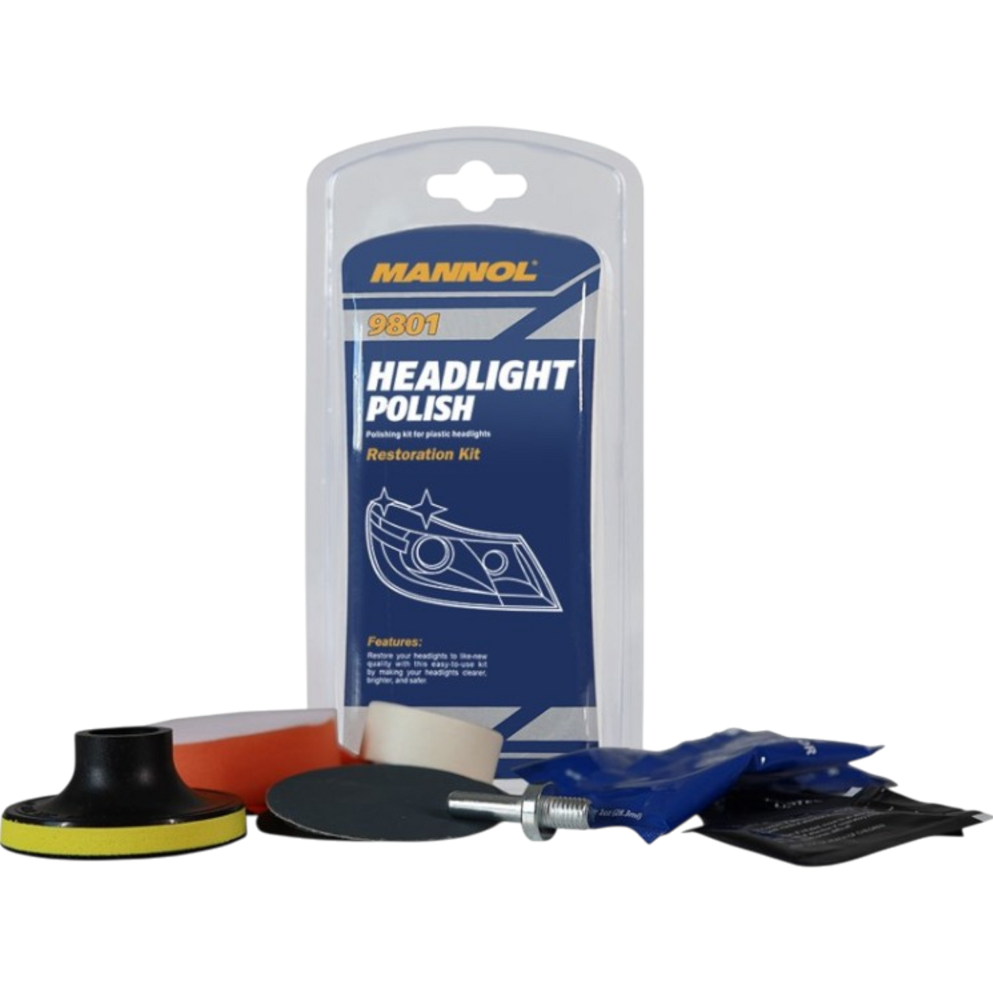 Mannol 9801 plastic headlight polish set preparation processing