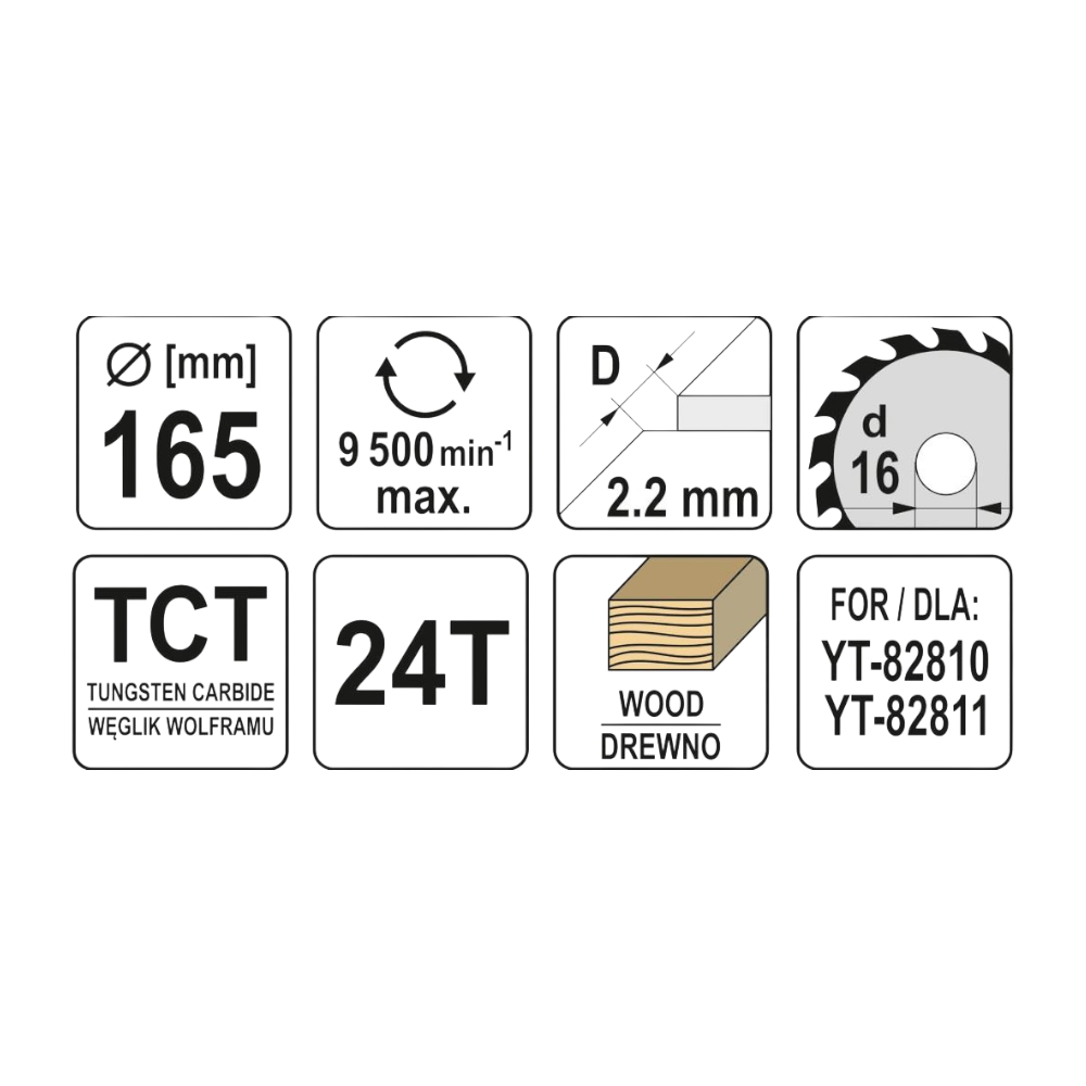 Kreissägeblatt Holzsäge 165x16x2,2x1,5mm 24T TCT Sägeblatt Scheibe 9500min1