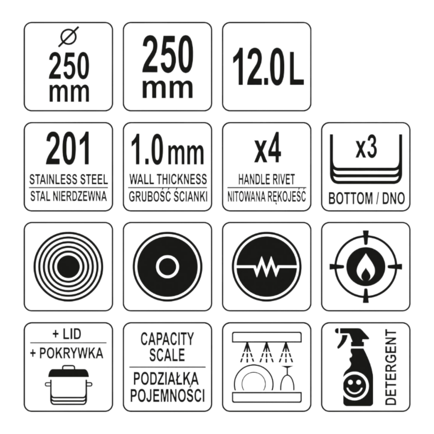 12L Kochtopf Suppentopf Edelstahl 25cm Deckel Küchentopf Bratentopf Induktion