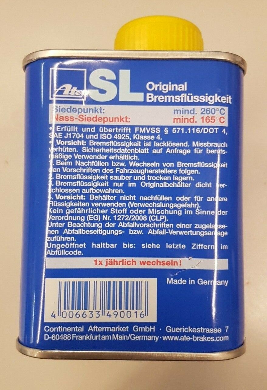 ATE SL Bremsflüssigkeit 0,5L DOT4 VW BMW OPEL Ford Fiat Audi Mercedes Seat Skoda