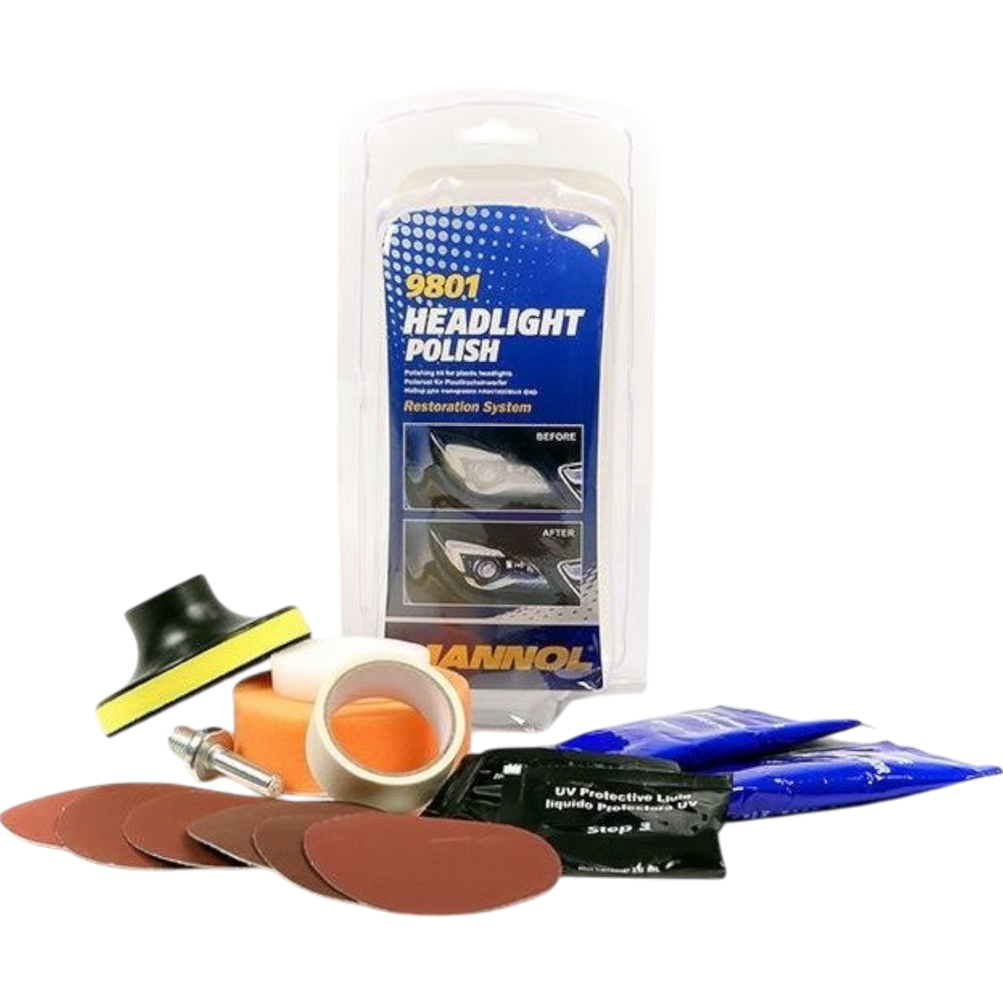 Mannol 9801 plastic headlight polish set preparation processing