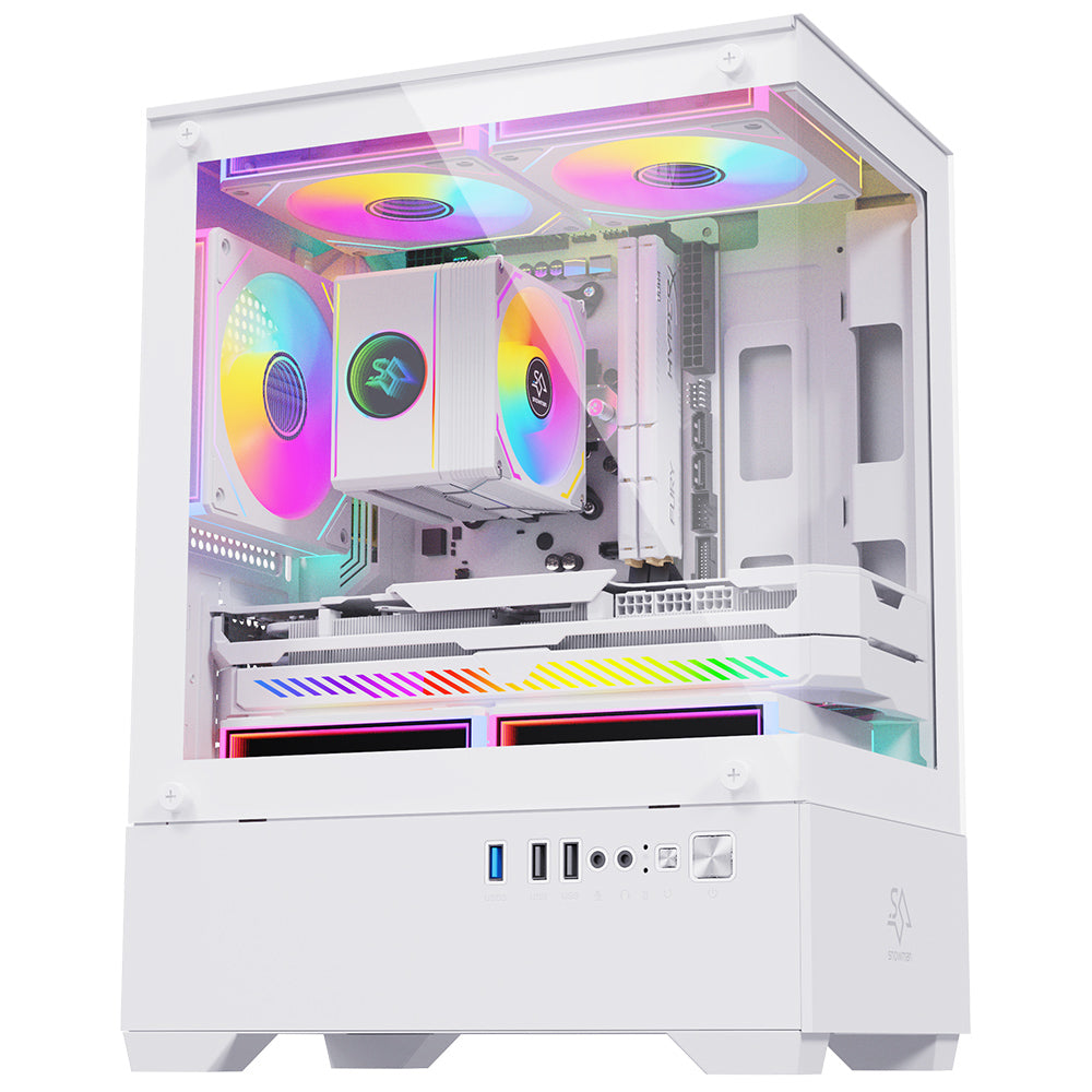 PC Gehäuse Computer Case Gaming Mikro-ATX MicroATX Weiss Compact Tower SNOWMAN