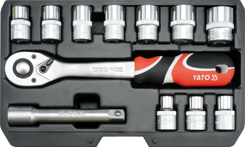 Yato YT-38671 Ratschenkasten 12tlg  1/2" Nusskasten Steckschlüssel Knarren Set