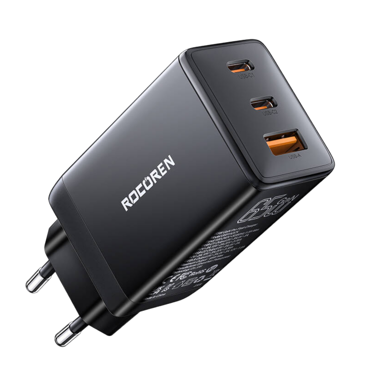 Netzteil USB Schnellladen 65W Rocoren Netzteil 2x USB-C 1x USB Schwarz Ladegerät