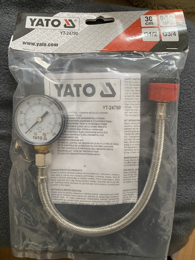 Wasserdruckmessgerät 1/2" 3/4" 30cm Messgerät Druckmesser Manometer 0-11 bar
