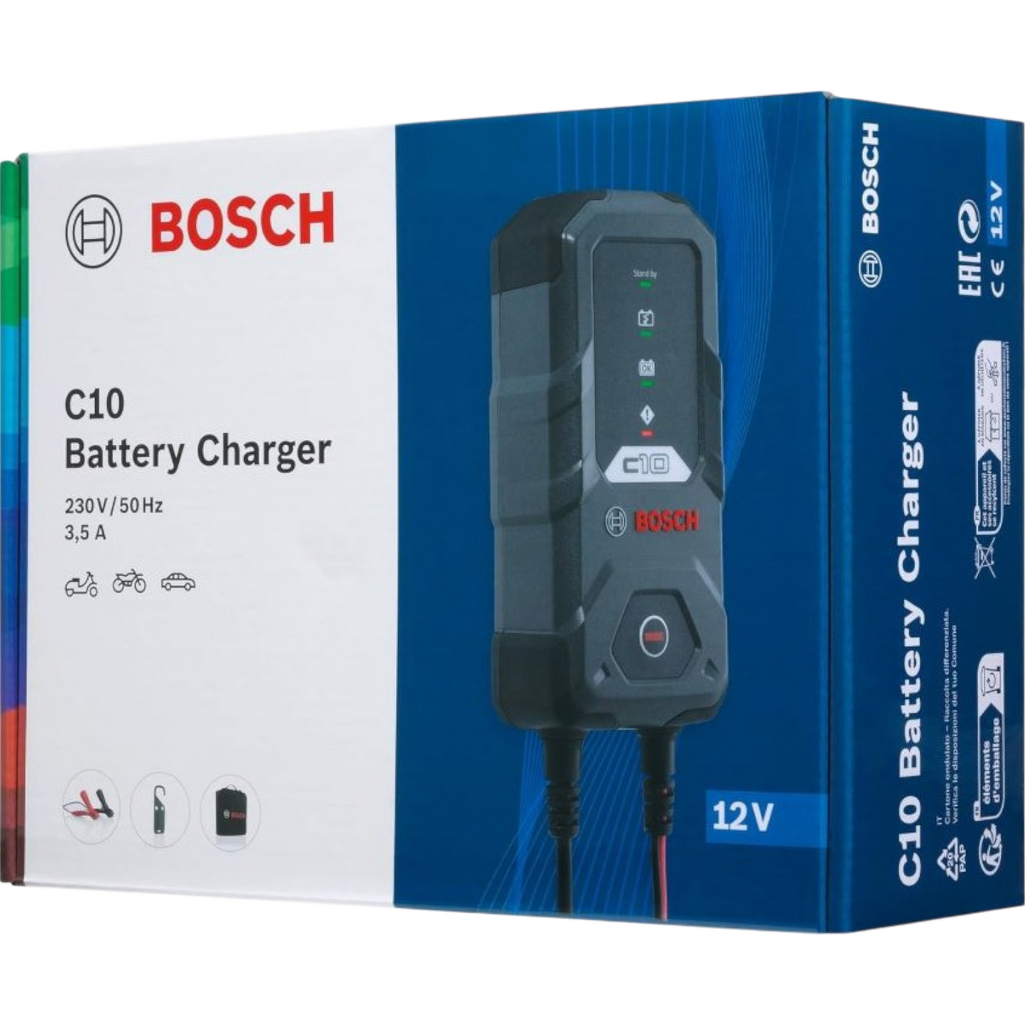 BOSCH C10 elektronisches Ladegerät 12V Batterieladegerät AGM Kfz Boot 5-120 Ah