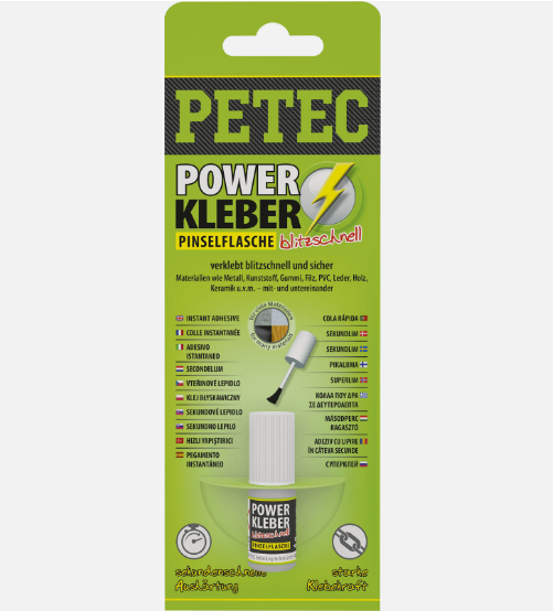 PETEC 93404 Power Kleber Sekundenkleber Klebstoff Pisnselflasche Plastik 4g