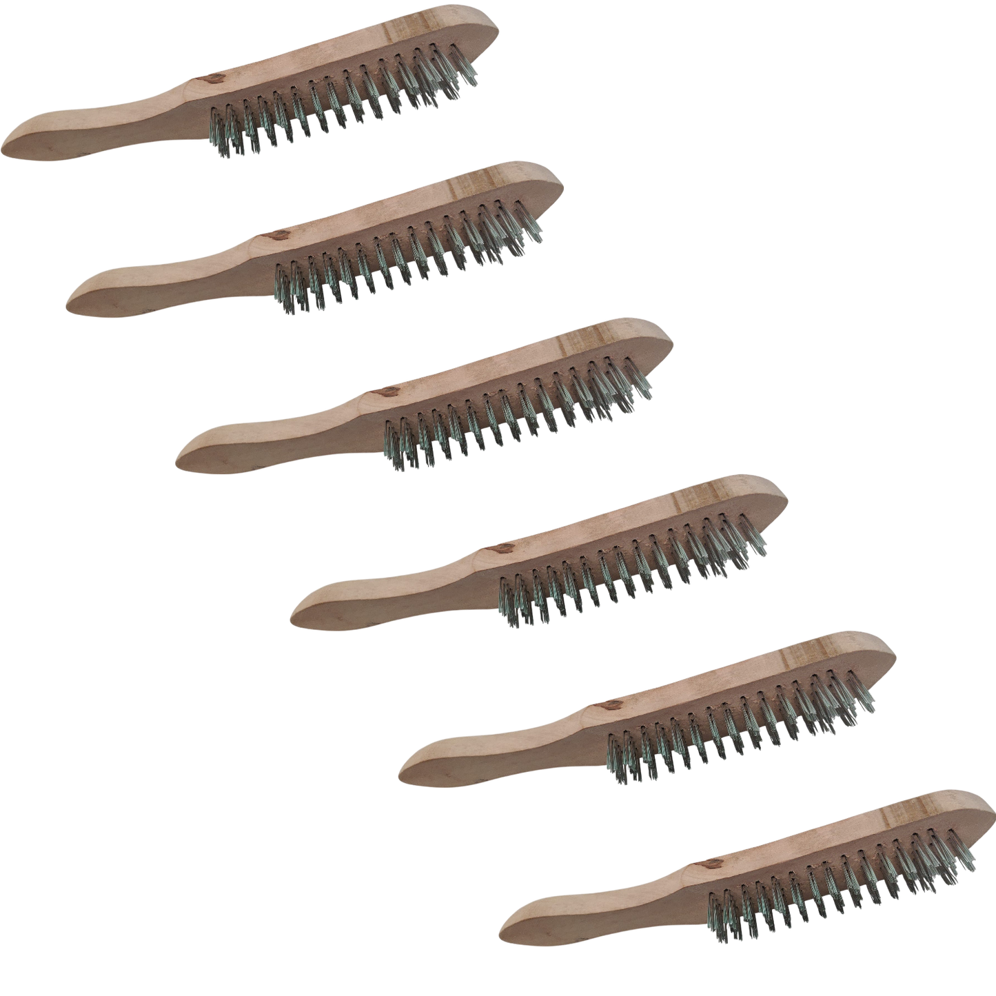 6x Drahtbürste 4-reihig Holzstiel Stahlbürste hochwertig entrosten Metallbürste