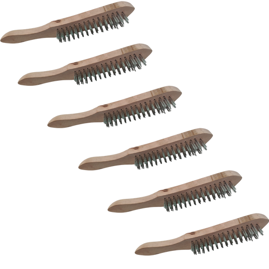 6x Drahtbürste 4-reihig Holzstiel Stahlbürste hochwertig entrosten Metallbürste