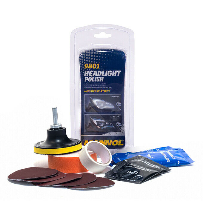 Mannol 9801 plastic headlight polish set preparation processing