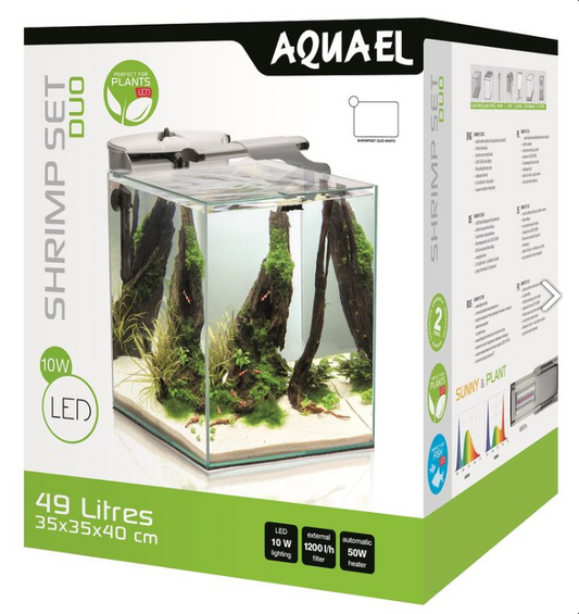 AQUAEL Shrimp Set Duo Glas Weiß LED Nano Aquariumset Sunny Plant 49 L 35x35x40cm