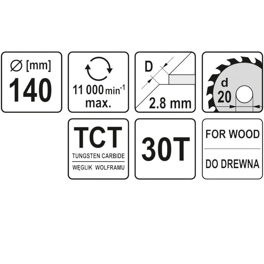 Kreissägeblatt Holzsäge 140x20x2,8x2mm 30T TCT Sägeblatt Scheibe 11000min1