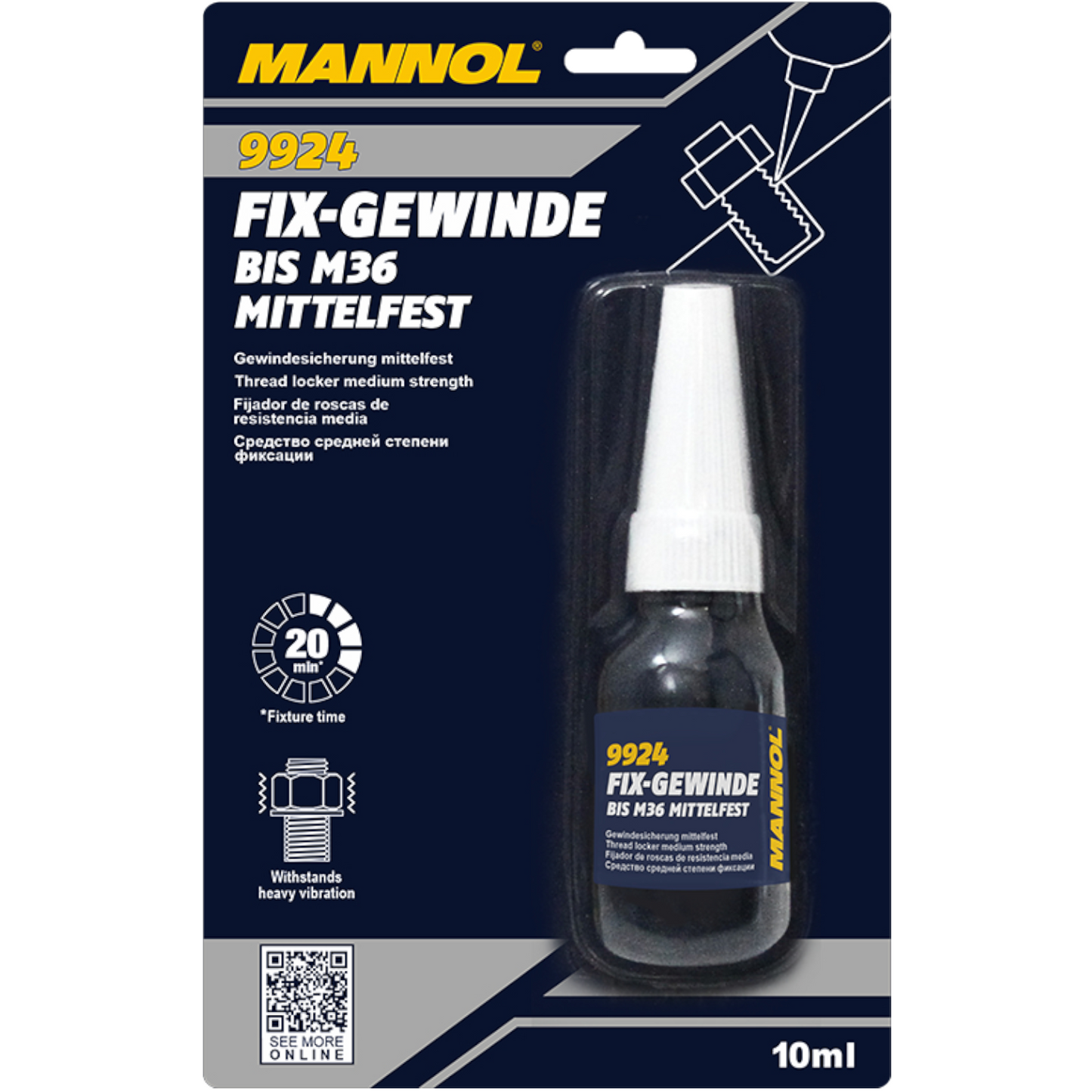Mannol 9924 Fix Gewinde Gewindesicherung bis M36 mittelfest vibrationsfest 10ml