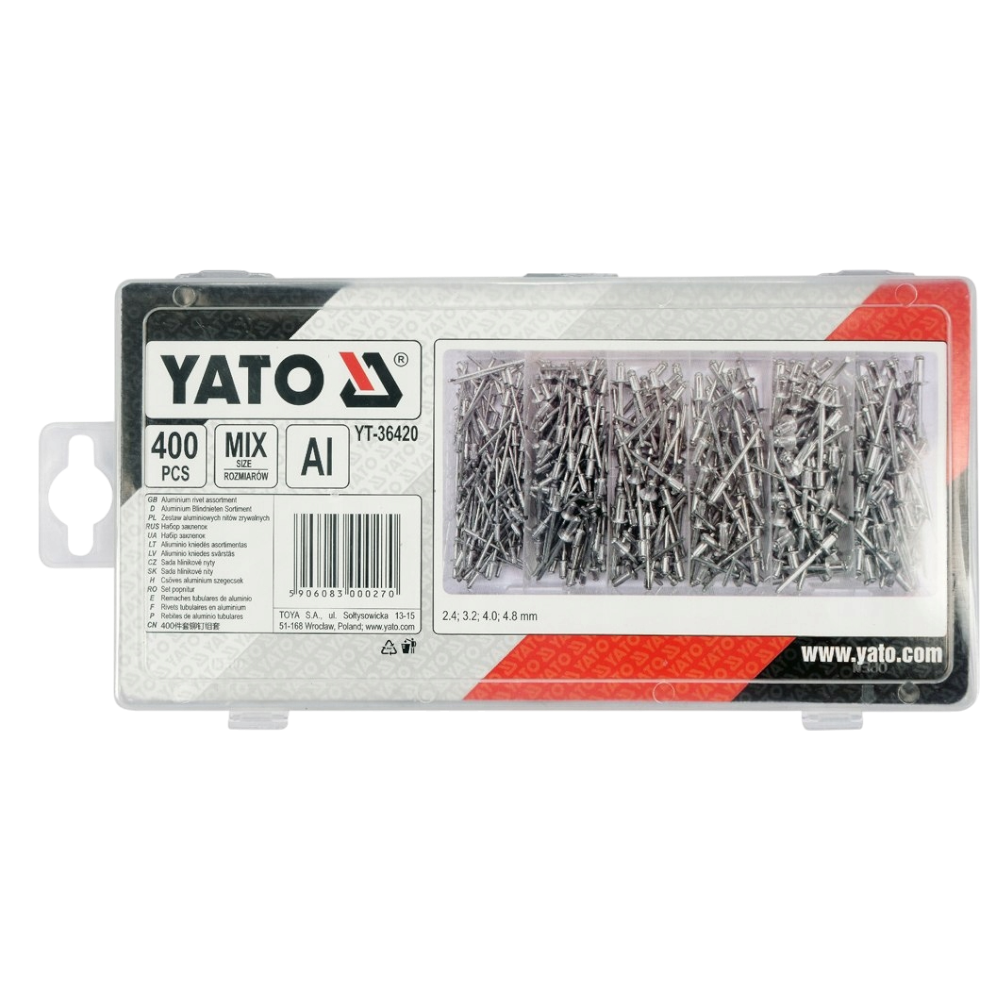 Alu Blindnieten Nieten Sortiment 400st Popnieten Set 2,4-3,2-4,0-4,8 mm Nieten