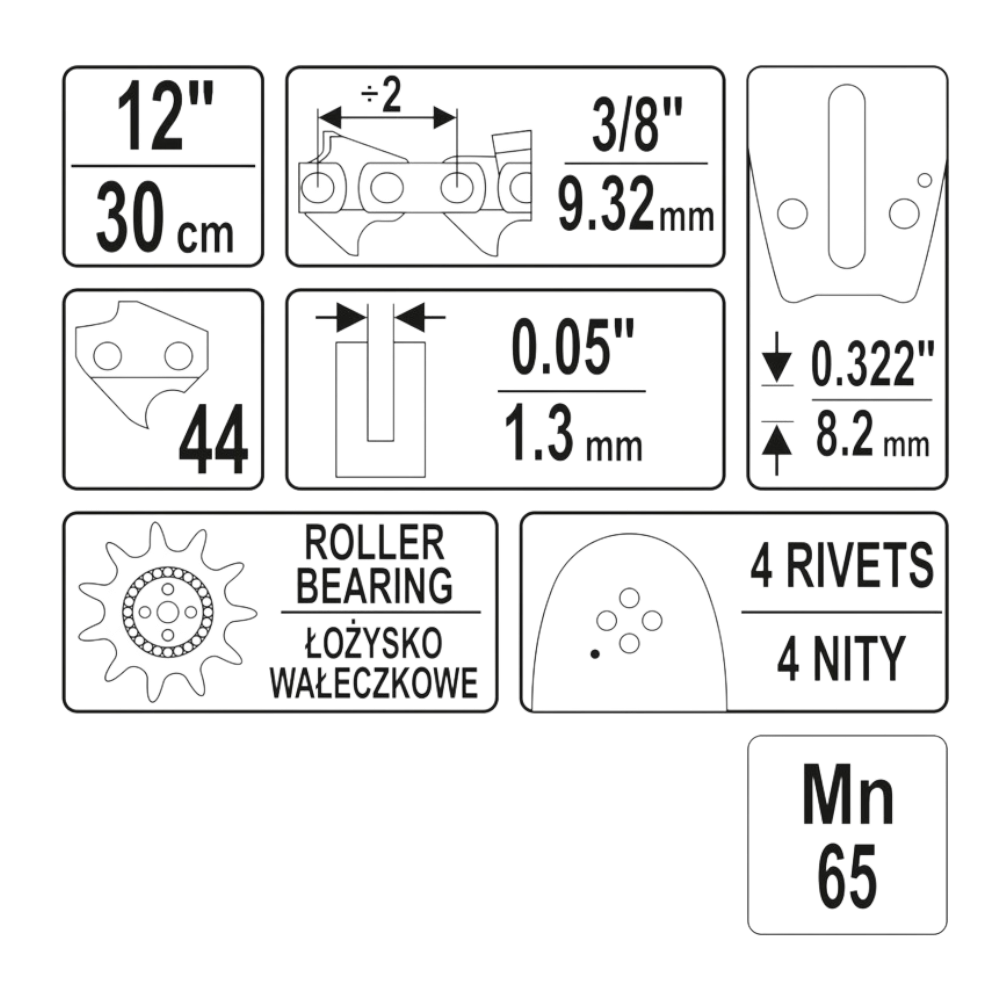 Kettensäge Führungsschiene Kettenführung 30cm 12" 3/8" 1,3mm 9 Zähne 44 Glieder