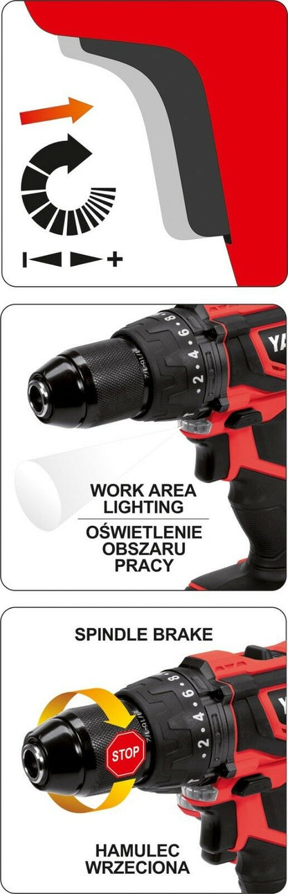 YATO AKKU-Schlagbohrmaschine 18V LI-ION Akkuschrauber Akkubohrer LED 40Nm 13mm