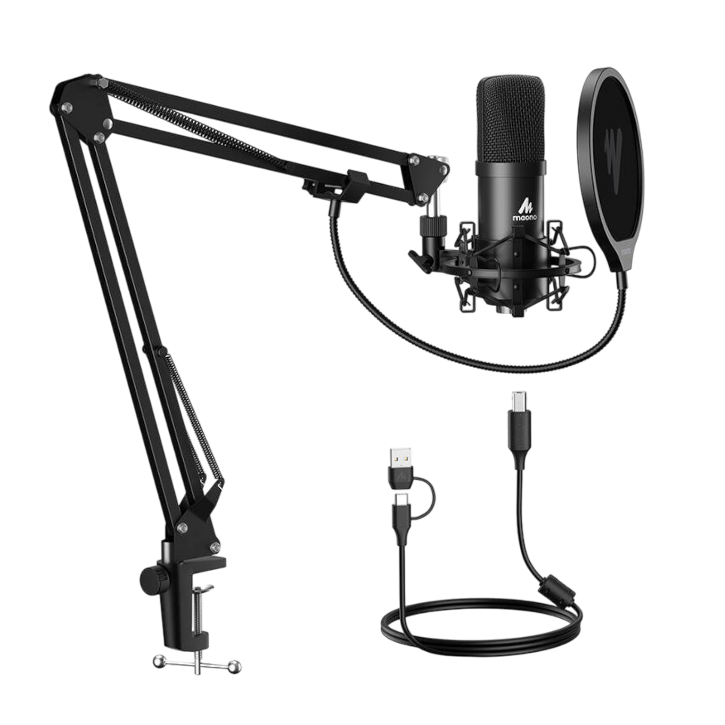 Mikrofon USB-C mit Mikrofonarm Für Laptop Computer Mac USB-A Kabel Schwarz