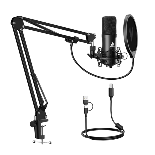 Mikrofon USB-C mit Mikrofonarm Für Laptop Computer Mac USB-A Kabel Schwarz