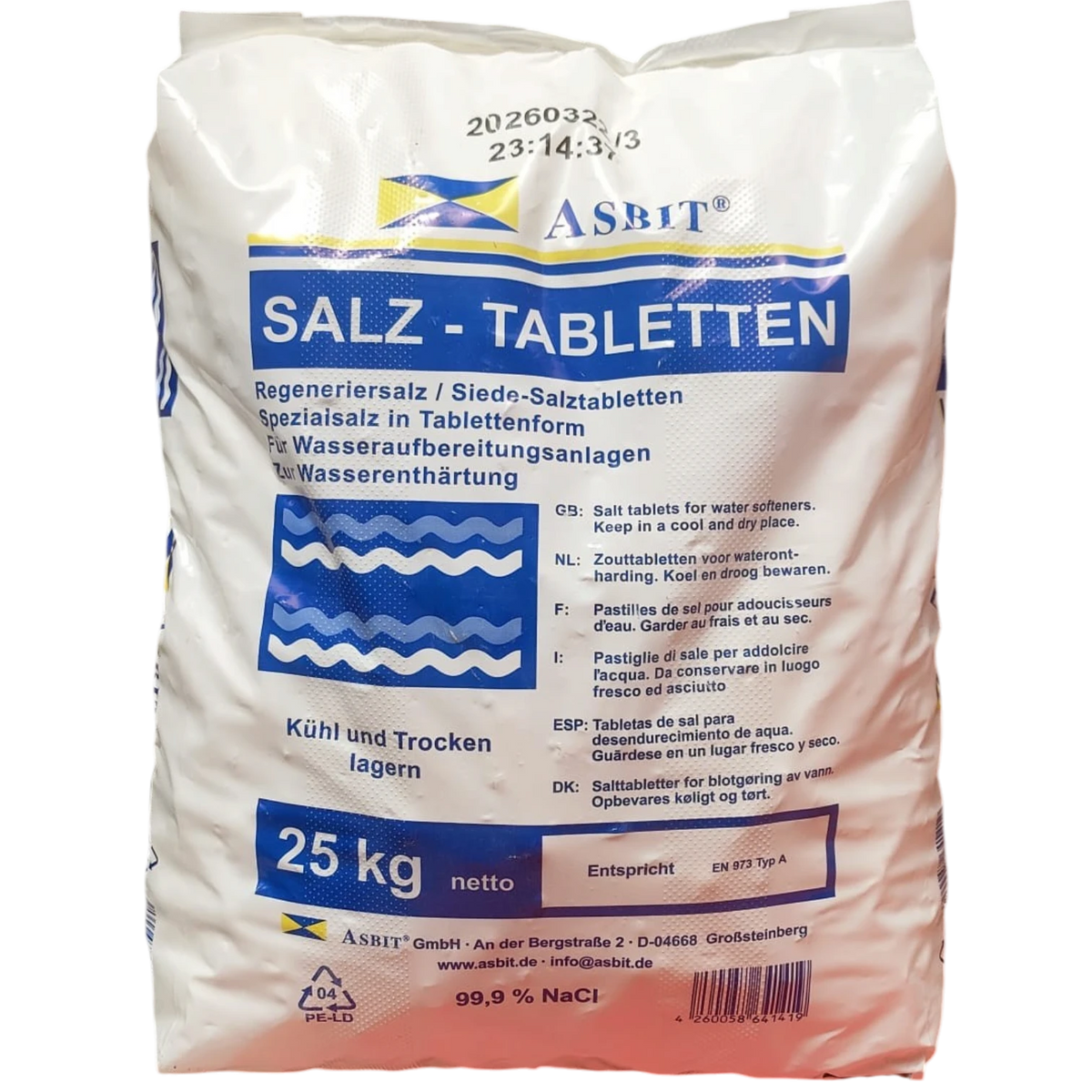 Salztabletten Regeneriersalz Siede Tablettensalz 40 Sack 25 KG Enthärtungsanlage