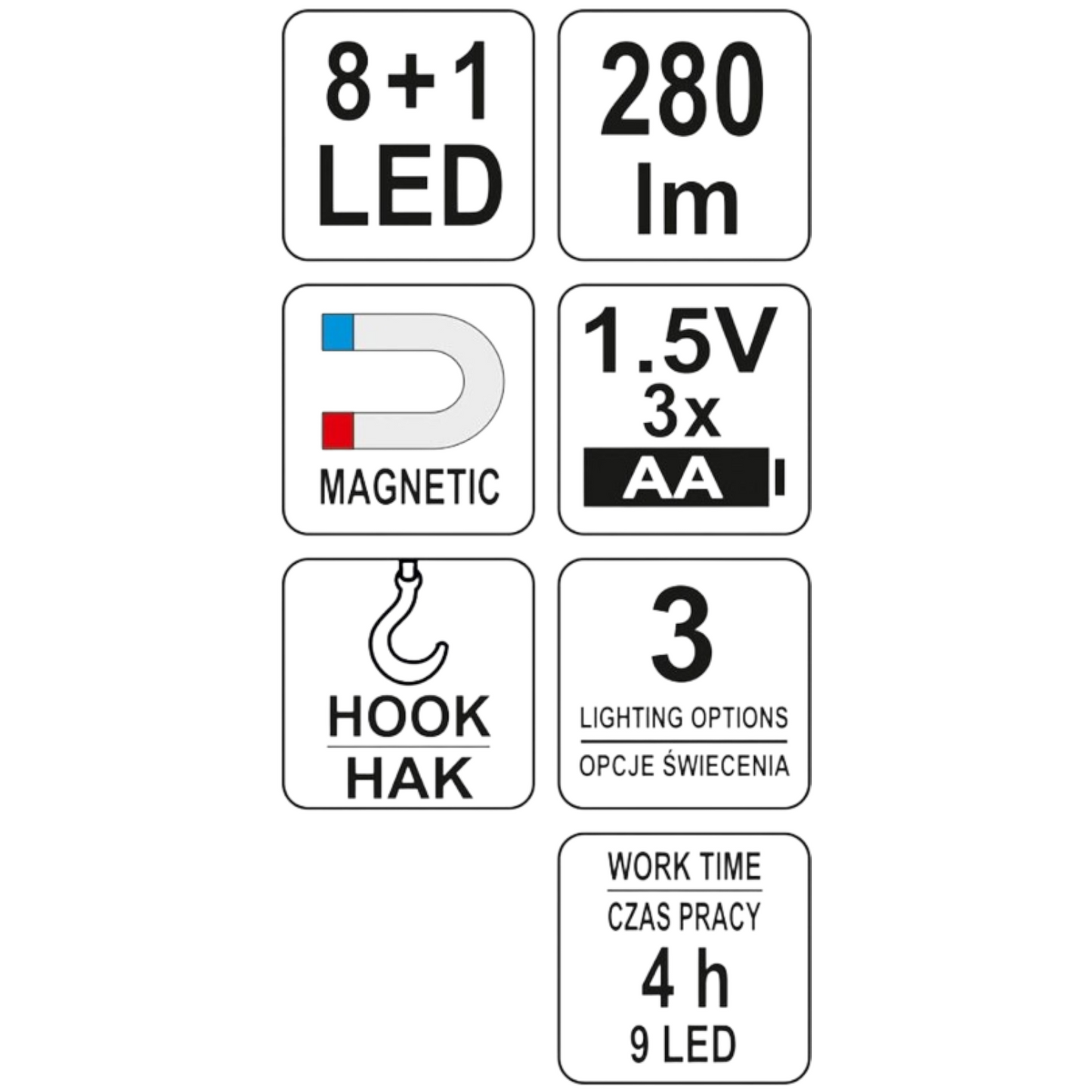 Werkstattlampe Arbeitsleuchte 280lm Taschenlampe Kfz Auto Handlampe 8+1 LED 3xAA