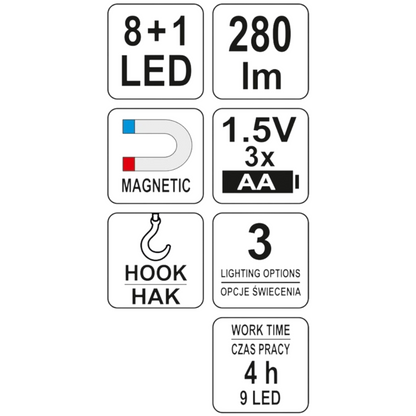Werkstattlampe Arbeitsleuchte 280lm Taschenlampe Kfz Auto Handlampe 8+1 LED 3xAA